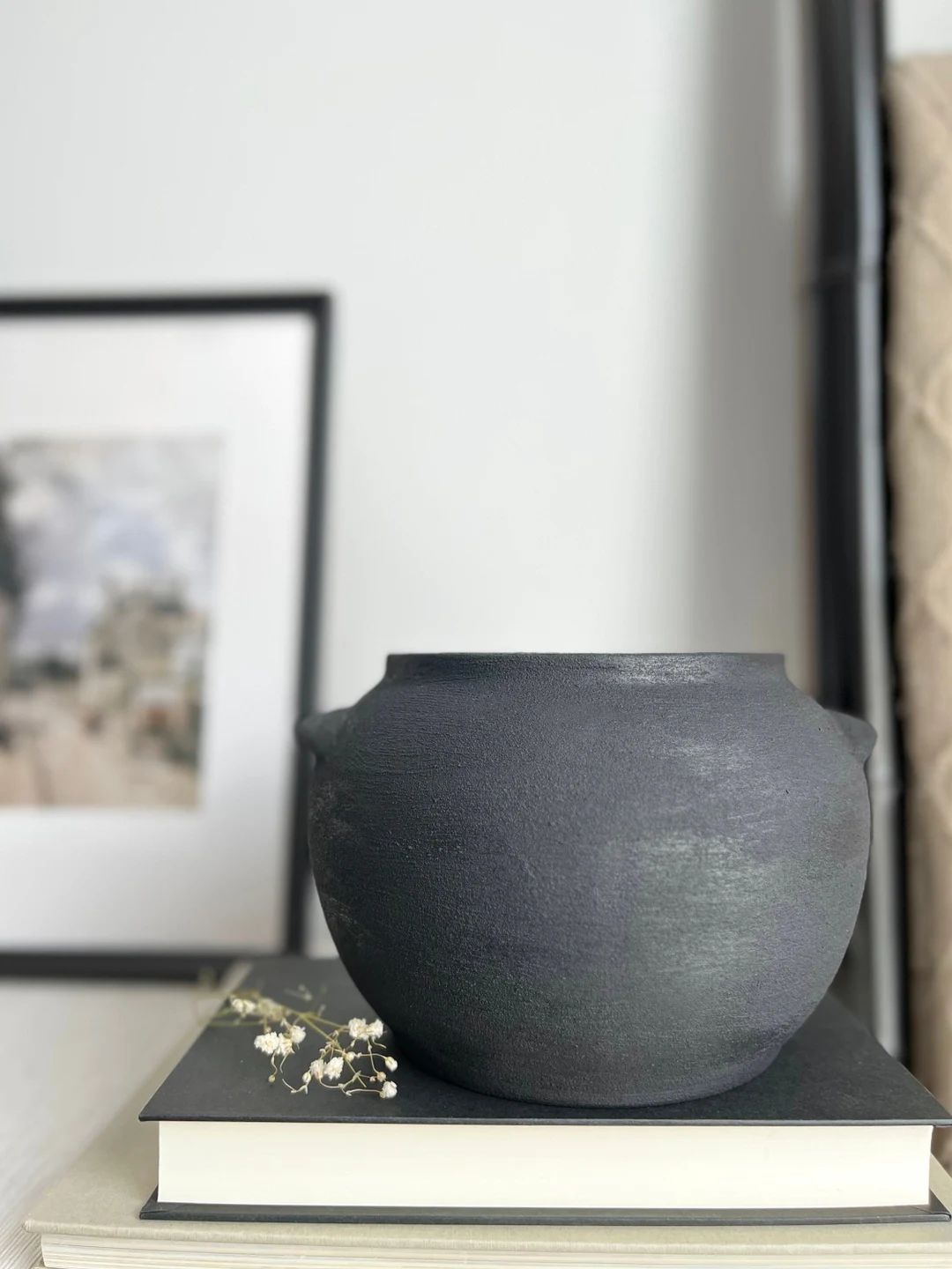 Modern textured matte black hand-painted ceramic vase/pot | Etsy (US)