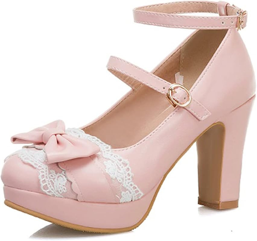 MEOTINA Women Pumps Mary Jane High Heels Kawaii Platform Bow Dress Shoes | Amazon (US)