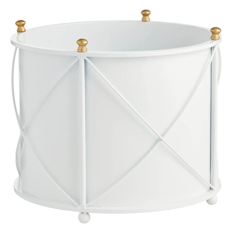 White Round Metal Outdoor Planter, Large | At Home