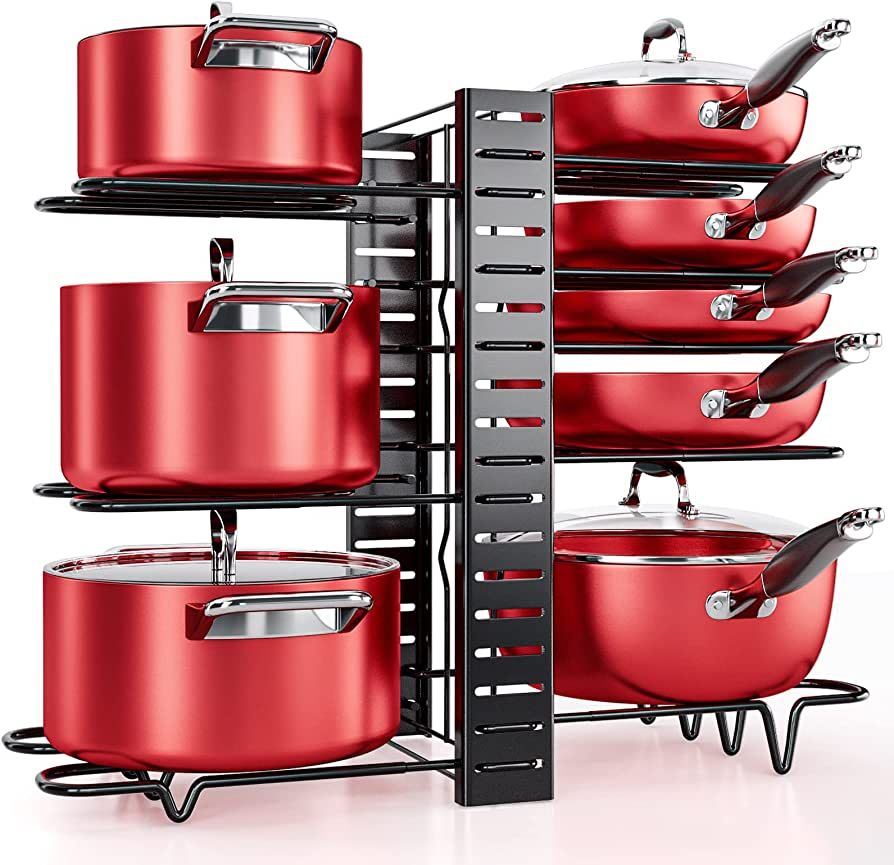 MUDEELA Pots and Pans Organizer for Cabinet 8-Tier Pan Organizer Rack for Cabinet with 3 DIY Meth... | Amazon (US)