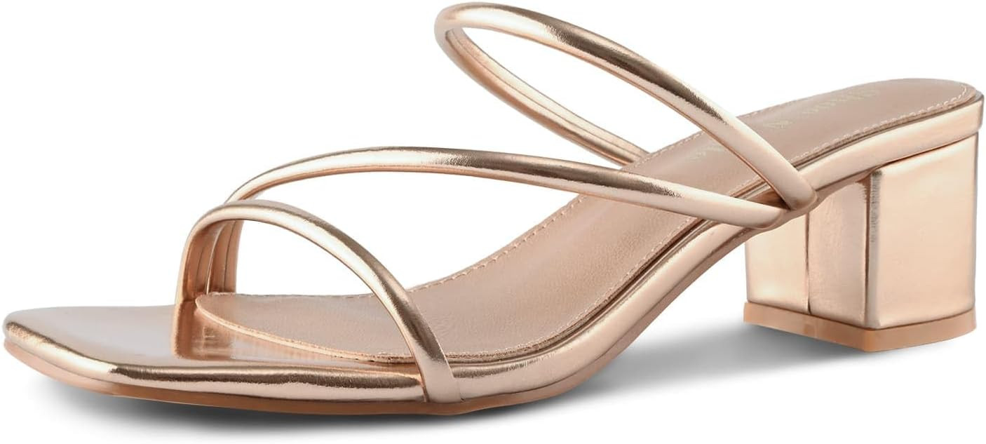 Shoe'N Tale Strappy Heels For Women Low Chunky Block Heel Heeled Sandals Square Open Toe Slip On ... | Amazon (US)