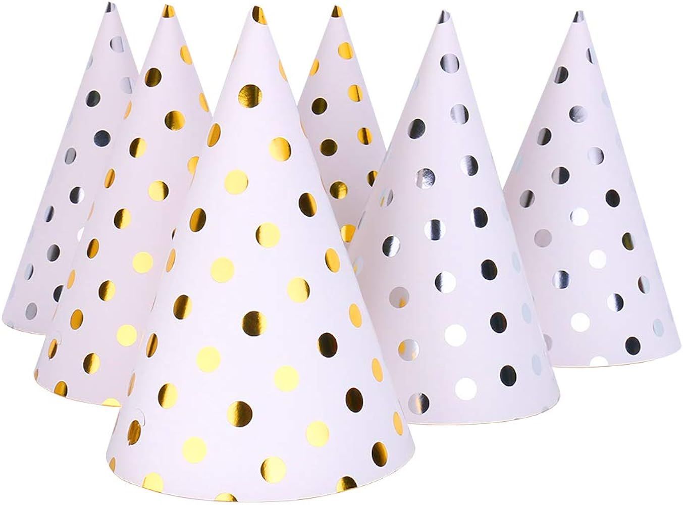 Happy Birthday Party Hats for Kids Birthday Hat Assortment Silver Gold Spot, 12 Pack | Amazon (US)
