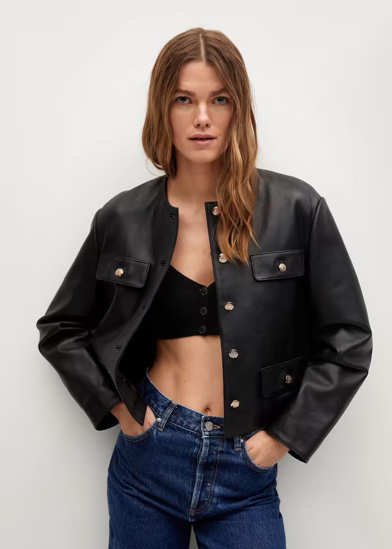Pocket leather jacket | MANGO (US)
