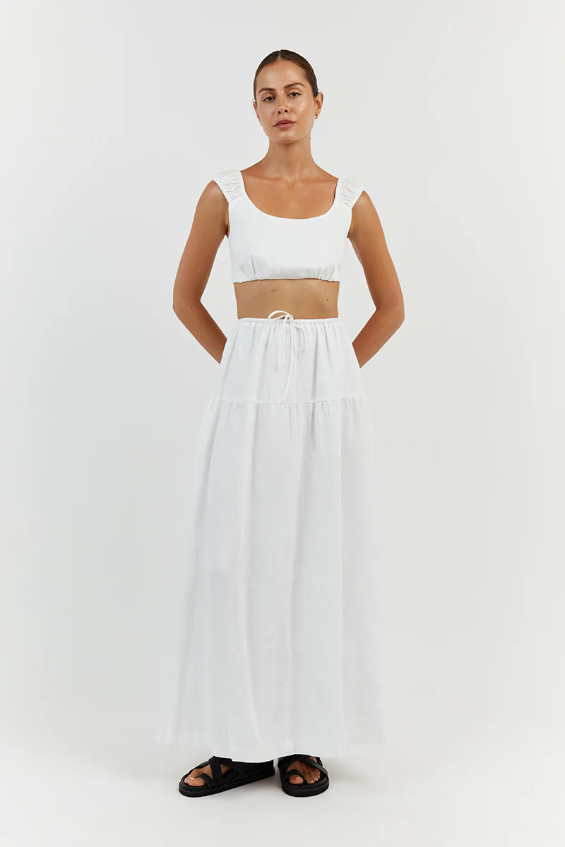 ABBY WHITE LINEN MAXI SKIRT | DISSH