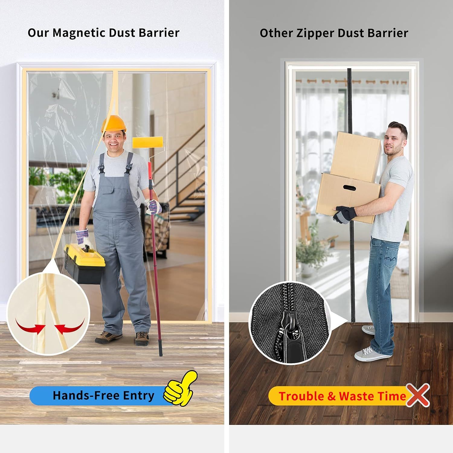Dust Barrier Door Kit for Construction Containment, Magnetic Self-Closing Protection Kit, Easy to... | Amazon (US)