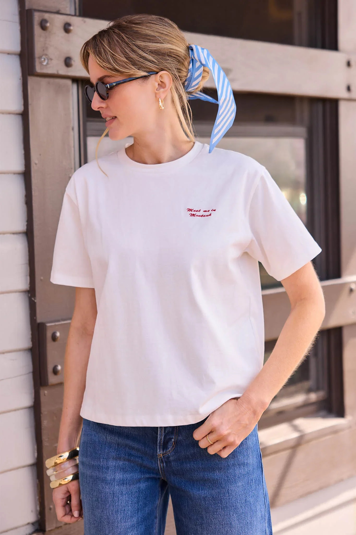 Montauk White Embroidered Tee | Avara