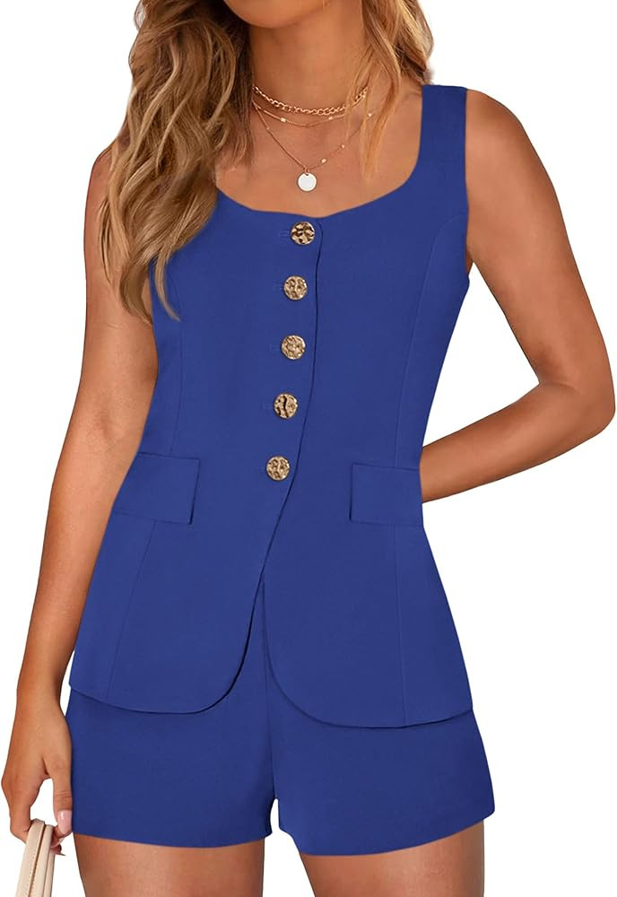 PRETTYGARDEN Womens 2 Piece Matching Sets 2026 Fashion Suit Vest Tops Shorts Set Spring Business ... | Amazon (US)