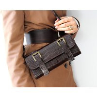 Brown Crocodile Textured Genuine Leather Clutch Bag - Vintage Style Purse With Magnetic Closure | Etsy (US)