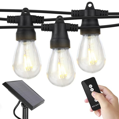 Brightech Ambience Pro Solar Powered Outdoor String Lights, 48ft Remote Control Commercial Grade Waterproof Patio Lights, 15 Edison Bulbs, Shatterproof LED String Lights for Outside - 1W Soft White | Amazon (US)