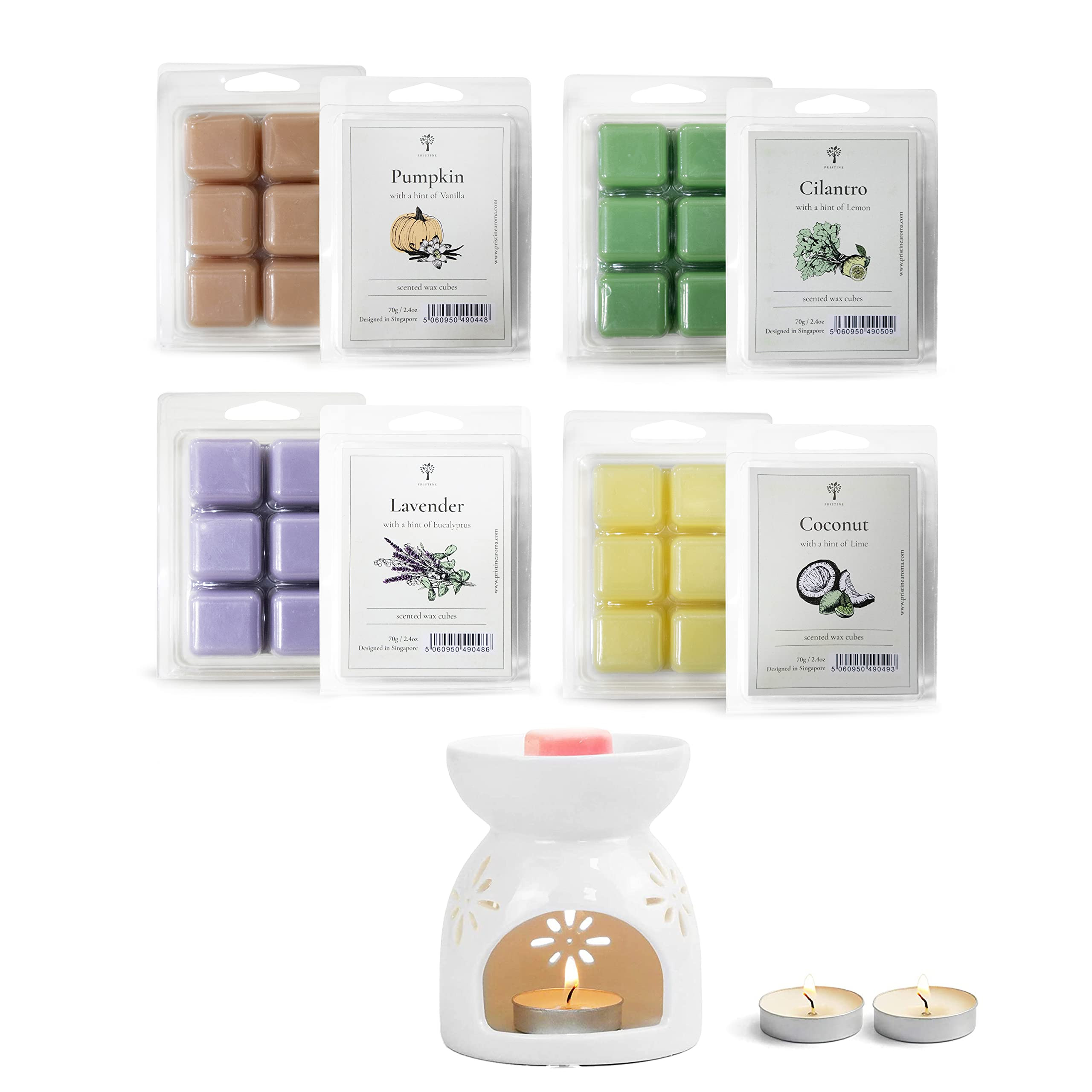 PRISTINE Scented Wax Melts Wax Cubes and Candles Set with Tea Light Wax Warmer + Top 4 Popular So... | Amazon (US)