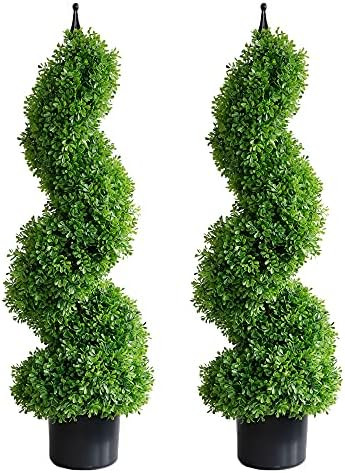 momoplant Artificial Topiary Outdoor Boxwood Spiral Topiary Tree 3ft (2 Pieces) Faux Topiary Tree... | Amazon (US)