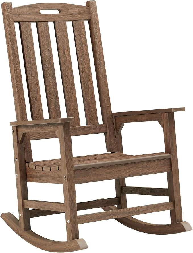 Oversized Outdoor Rocking Chair, HDPE Porch Rocker (Dark Brown) | Amazon (US)