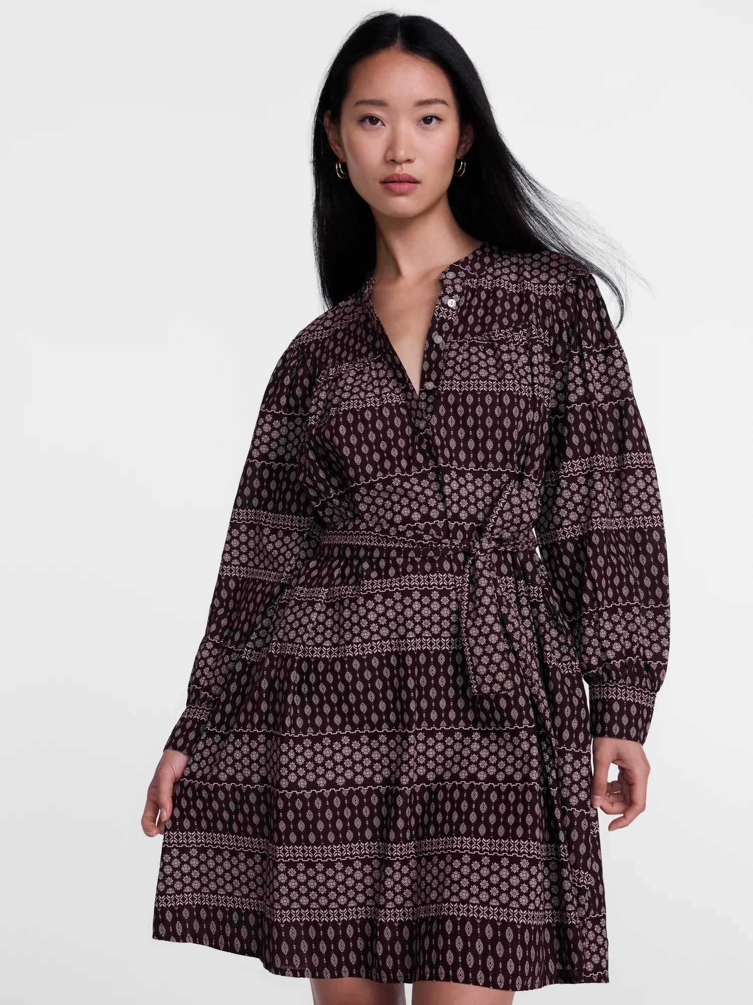 Scenario Women's Band Collar Shirtdress with Long Sleeves, Sizes XS-XXXL | Walmart (US)