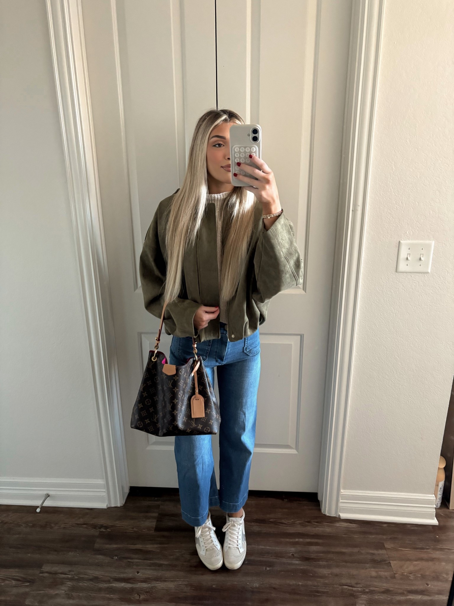 Sunday outfit! 🤎 This green faux suede bomber is going VIRAL right now & I found an almost exact similar from Amazon!!! These are also my favorite jeans from Anthropolgie- flattering, stretchy & comes in multiple colors. My sweater is a set from Free People but also sharing similar.

#LTKStyleTip #LTKSeasonal