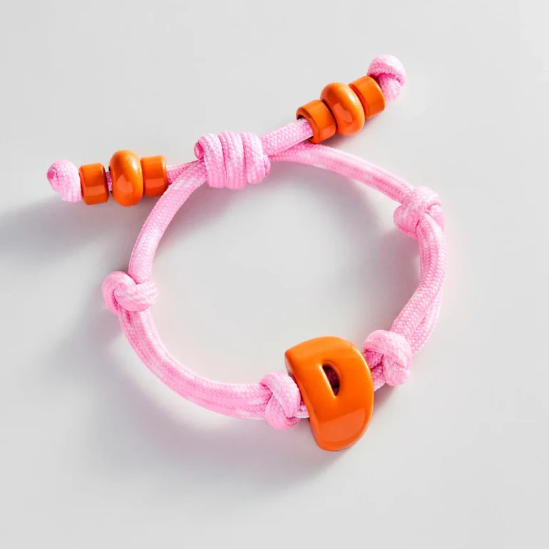 Knotty Enamel Initial Custom Bracelet - Pink/Orange Single Letter | BaubleBar