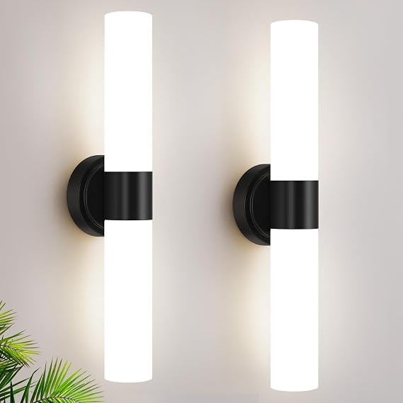 Wall Sconces Set of Two, Modern Bathroom Sconces Wall Lighting with Milky White Glass, Matte Blac... | Amazon (US)