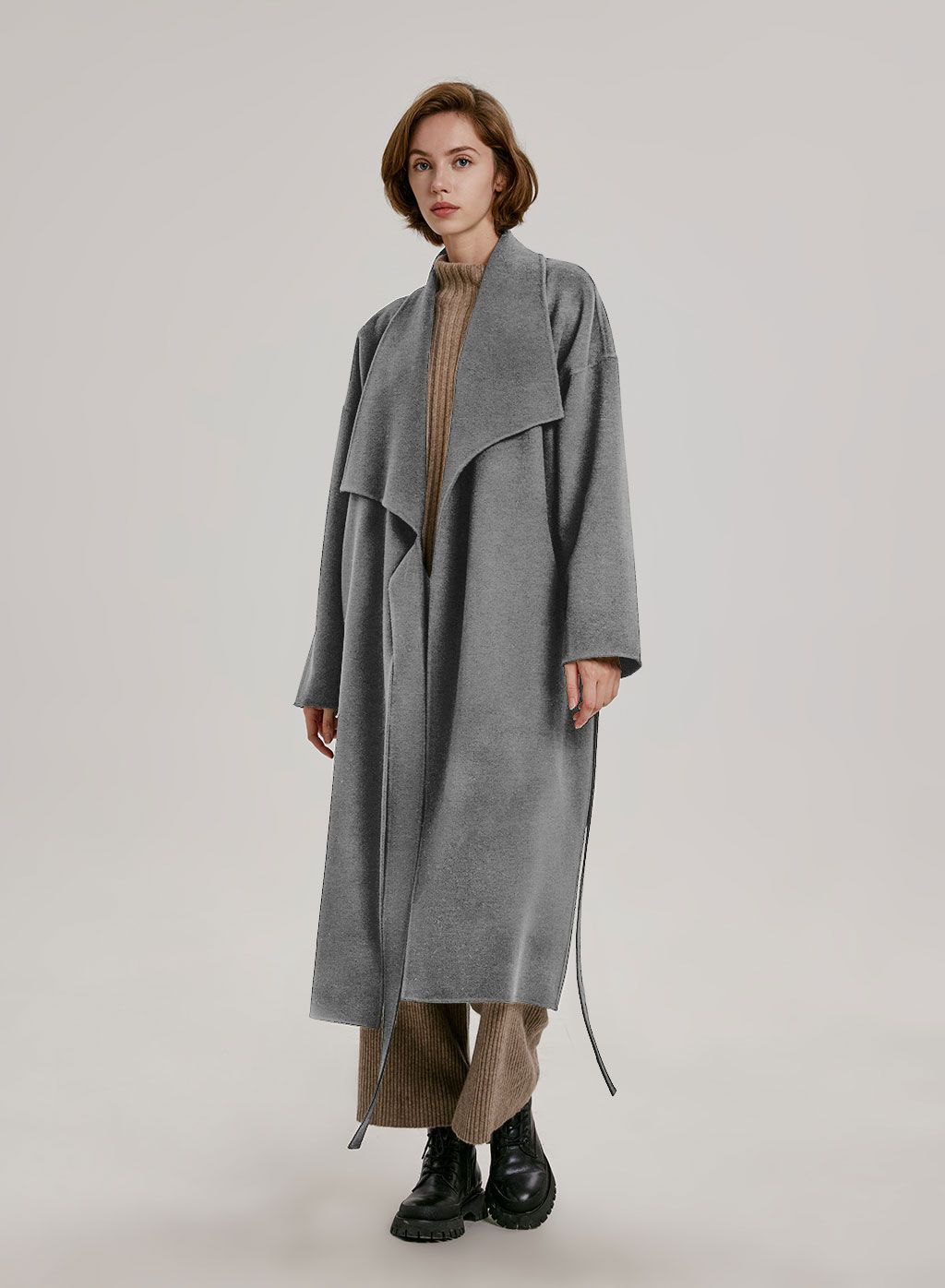 Long Belted Wrap Coat, Winter Outfit, Winter Coat, Winter Casual, Gray Coat, Casual Winter Outfits | NAP Loungewear