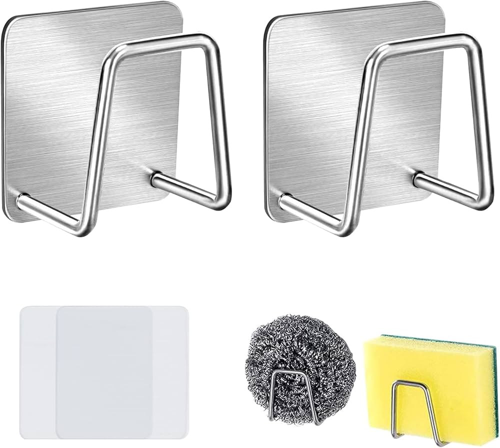 HMGF WOOD 2 Pcs Sponge Holder for Kitchen Sink,SUS304 Stainless Steel Strong Adhesive Small Spong... | Amazon (US)