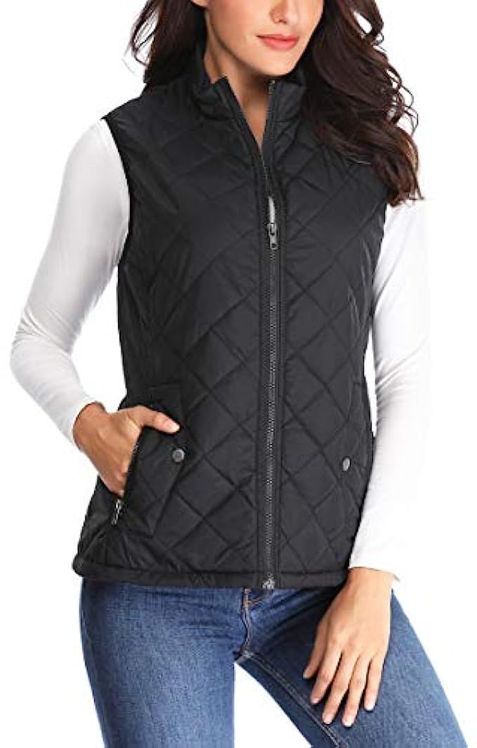 MISS MOLY Women Lightweight Quilted Padded Vest Stand Collar Zip Up Front Gilet Quilted | Amazon (US)