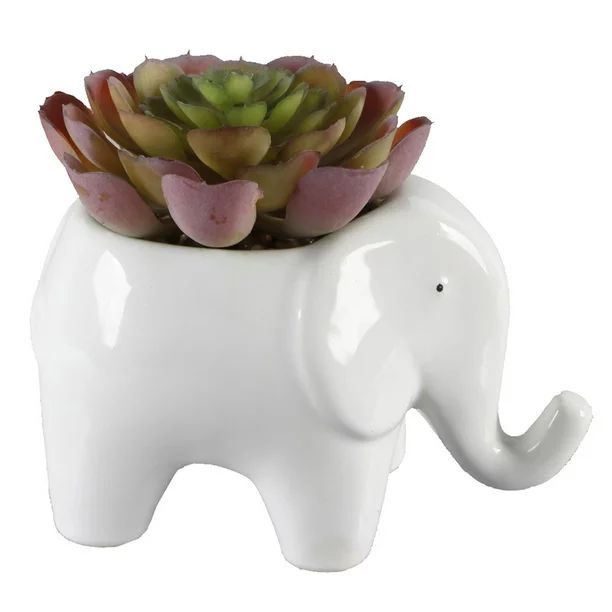 Mainstays Table Top 3.75 Inches Artificial Faux Succulent Plant In White Ceramic Elephant Planter... | Walmart (US)