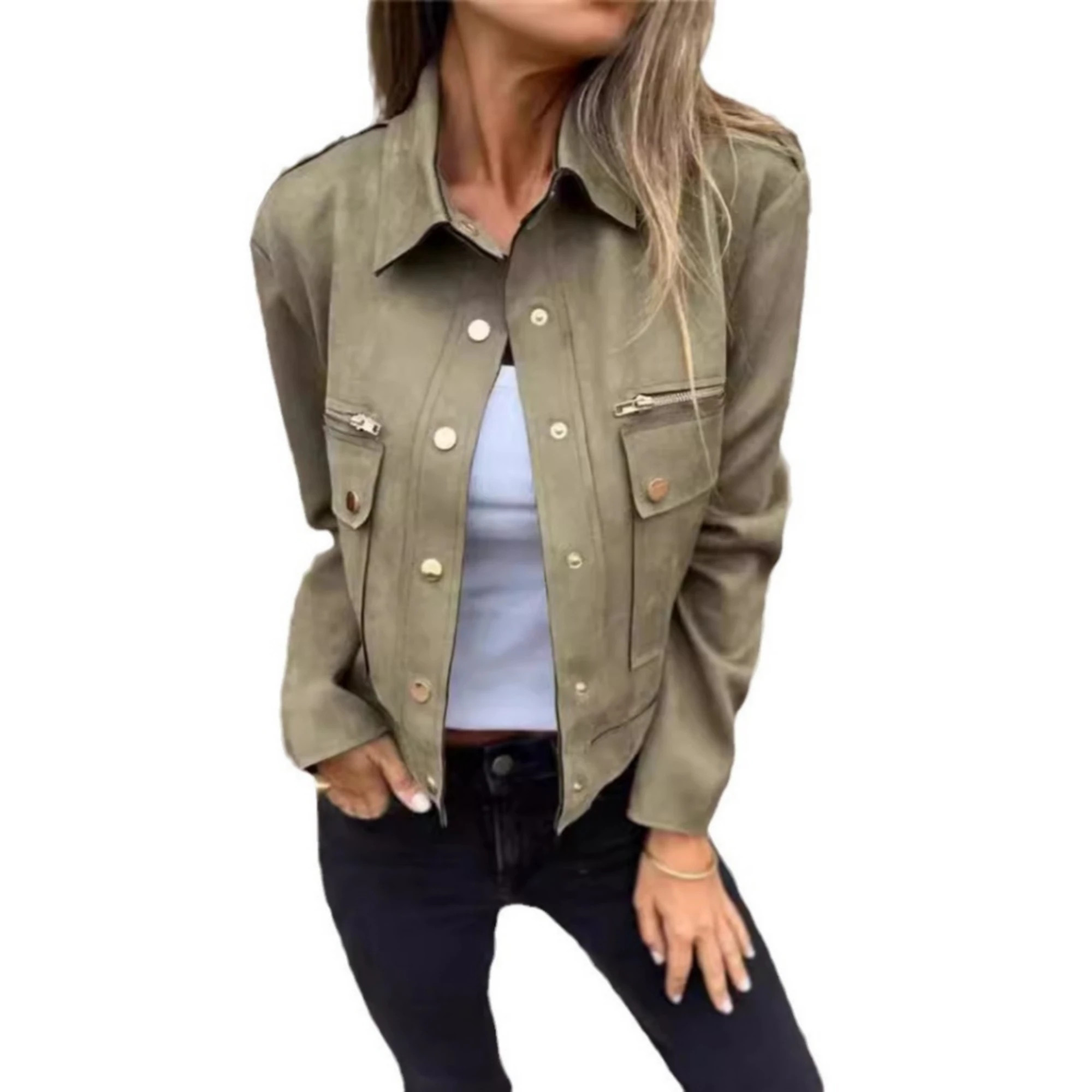 Womens Faux Suede Leather Jackets Casual Cropped Coats Button Down Shackets Motorcycle Jackets | Kohl's