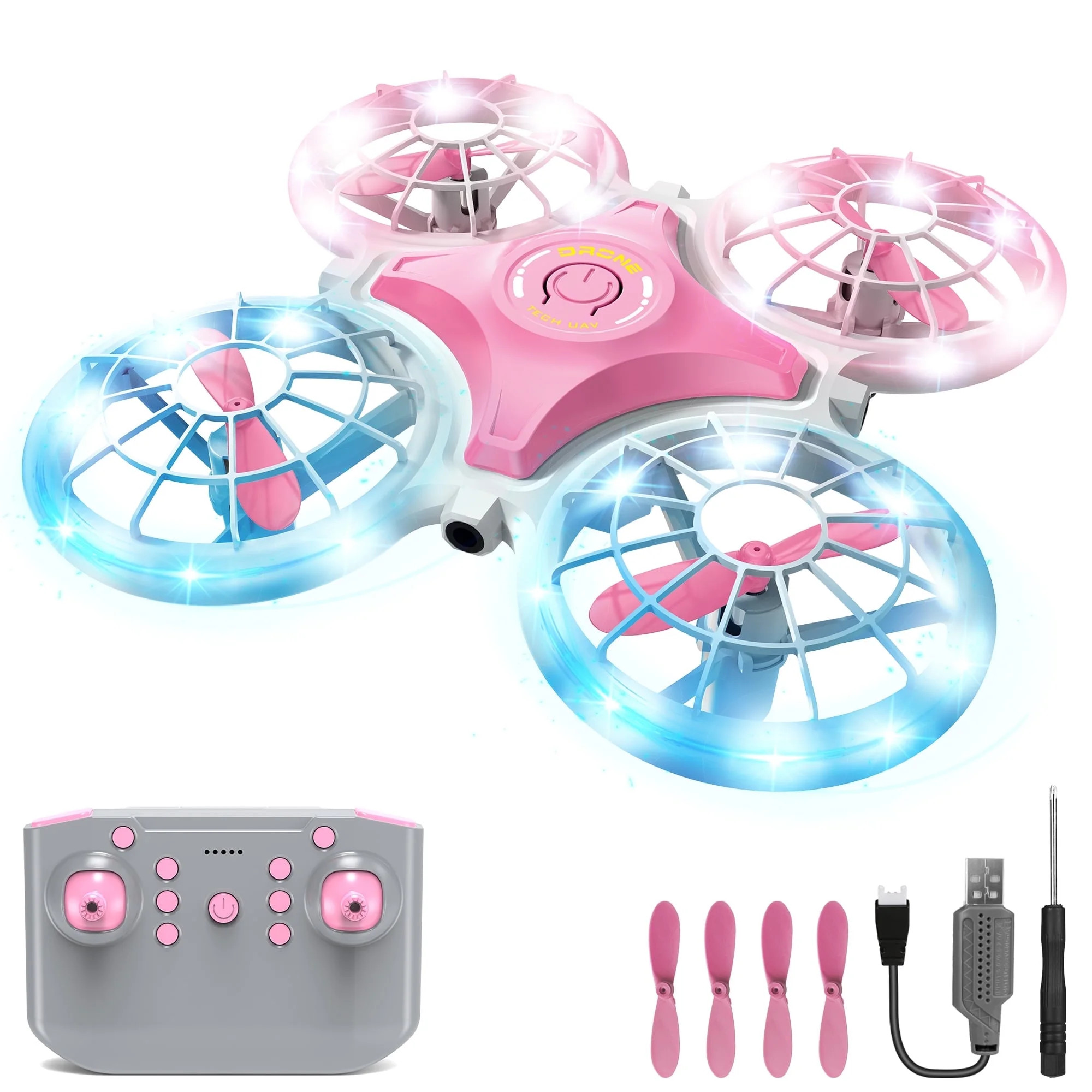 Beefunni Mini Pink Drone for Girls Kids and Beginner, LED Hover Drone Toy for Girl Kids 8 9 10 11... | Walmart (US)