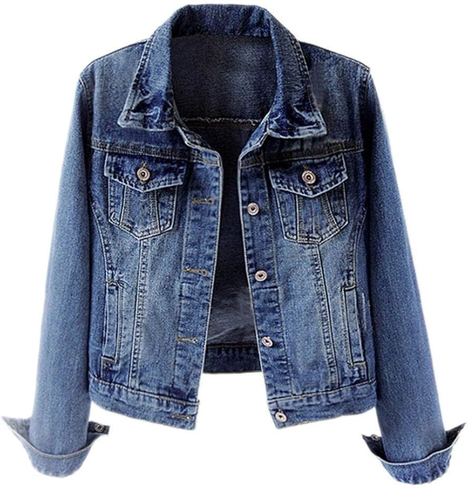 Kedera Womens Basic Button Down Vintage Black Long Sleeves Denim Jean Jacket Jacket for Women | Amazon (US)