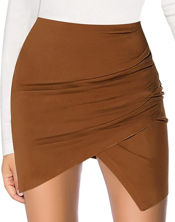 MANGOPOP Women's Basic Faux Suede High Waist A-line Mini Pencil Bodycon Skirt | Amazon (US)