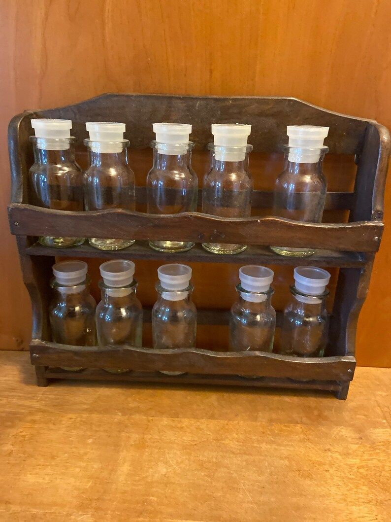 Vintage Two Shelf Wooden Spice Rack With Ten Glass Spice Bottles - Etsy Canada | Etsy (CAD)
