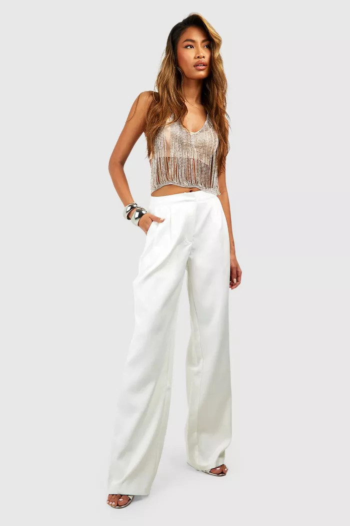 Pleat Front Tailored Wide Leg Pants | boohoo (US & Canada)