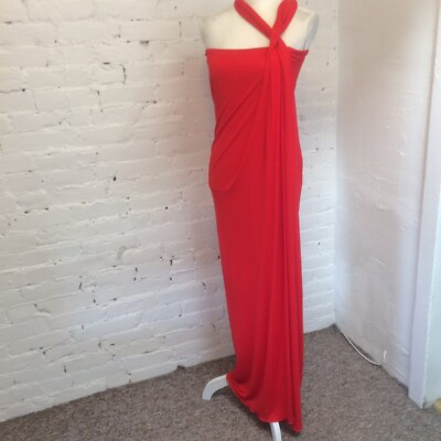 Jean Paul Gaultier Soleil one shoulder maxi dress gown red knit size m | eBay US