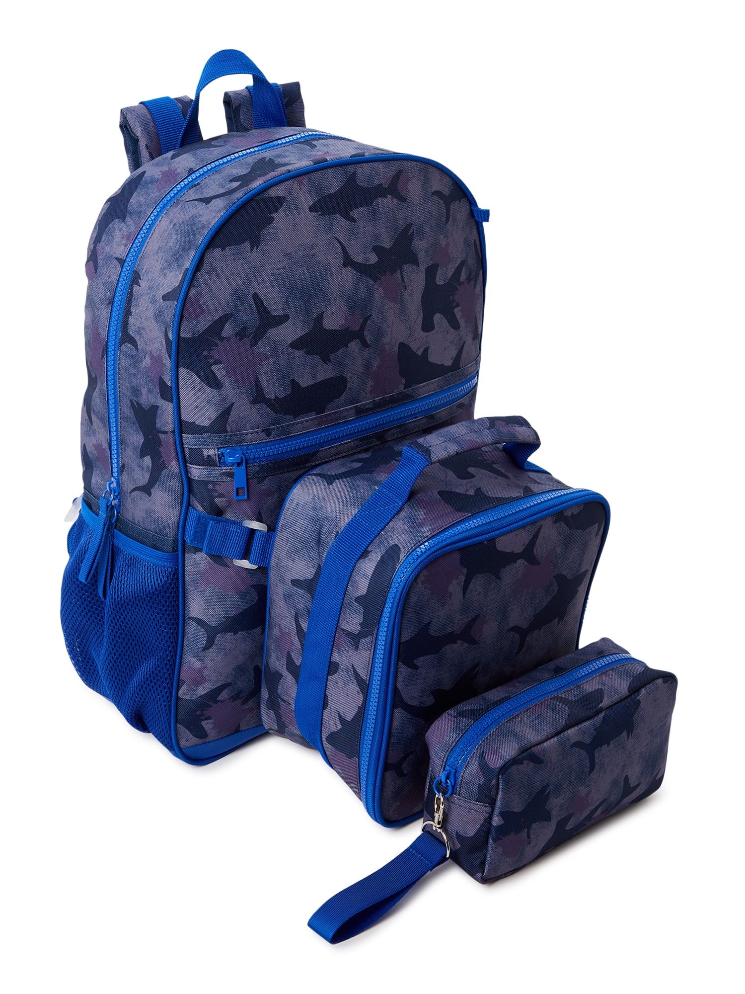 Wonder Nation Boys Backpack with Lunch Box and Pencil Case 3-Piece Set Blue Shark Camo - Walmart.... | Walmart (US)