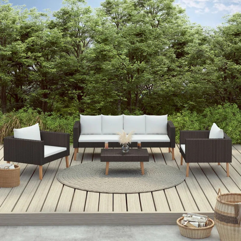 Corrigan Studio® 4 Piece Garden Lounge Set With Cushions Poly Rattan Beige | Wayfair North America