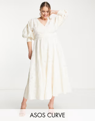 ASOS EDITION Curve floral organza midi dress in cream | ASOS (Global)