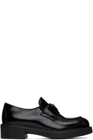 Prada - Black Logo Plaque Loafers | SSENSE