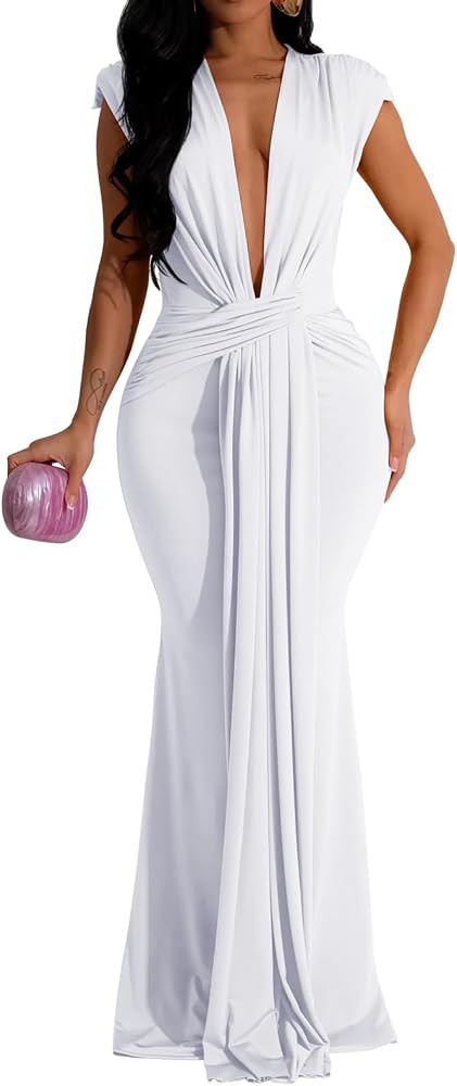 Ekaliy Elegant Bodycon Dresses for Women Deep V Neck Maxi Dress | Amazon (US)