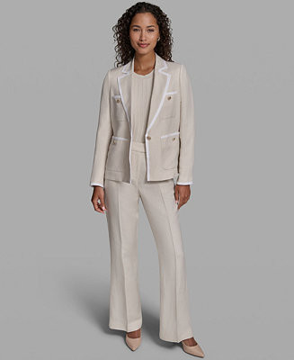 Women's Linen-Blend Framed One-Button Blazer | Macy's