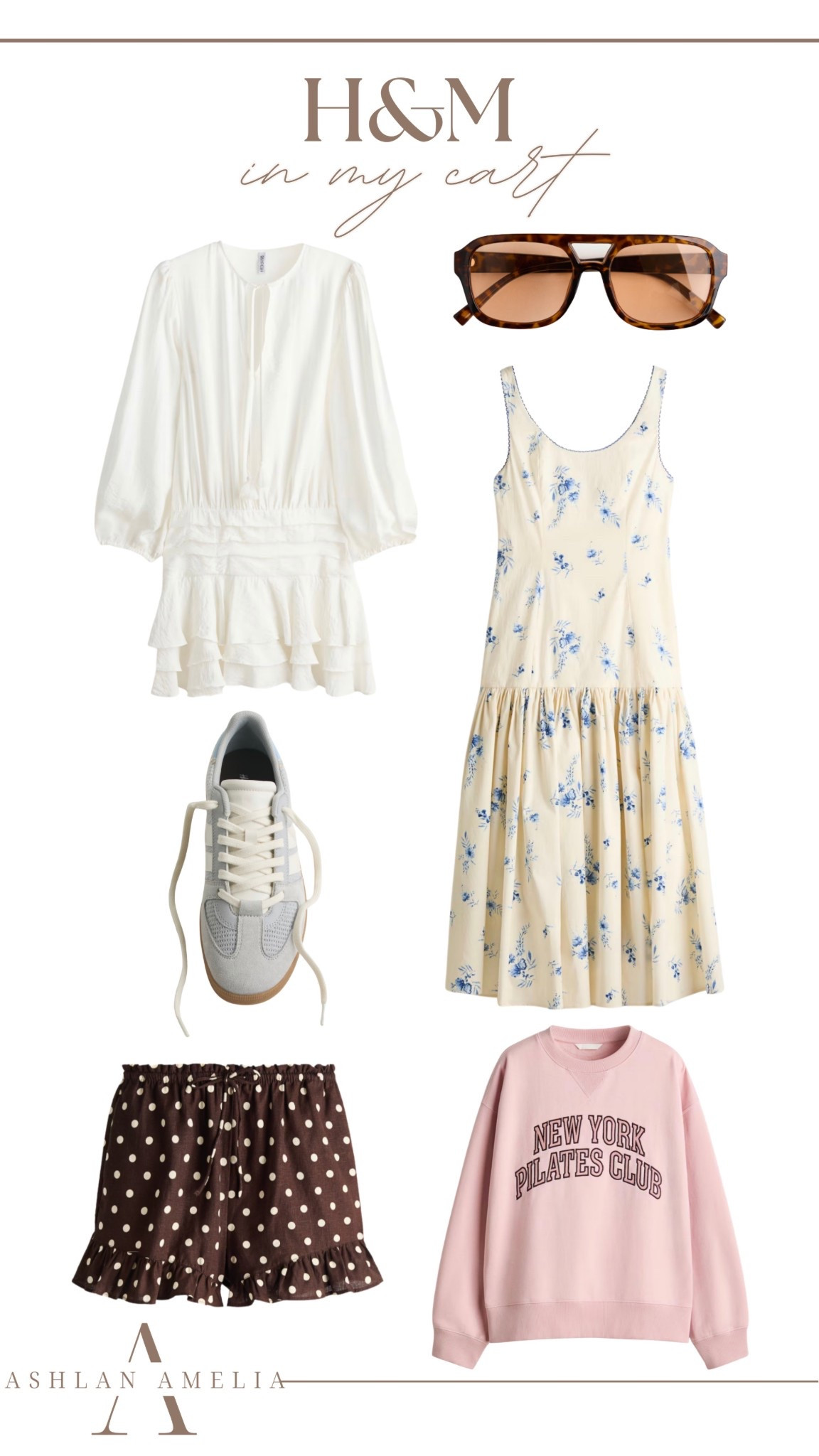 floral dress, white dress, blue sneakers, sunglasses, pink pullover, polka dot shorts, chic outfit, spring outfit 

#LTKSeasonal #LTKgrwm #LTKootd