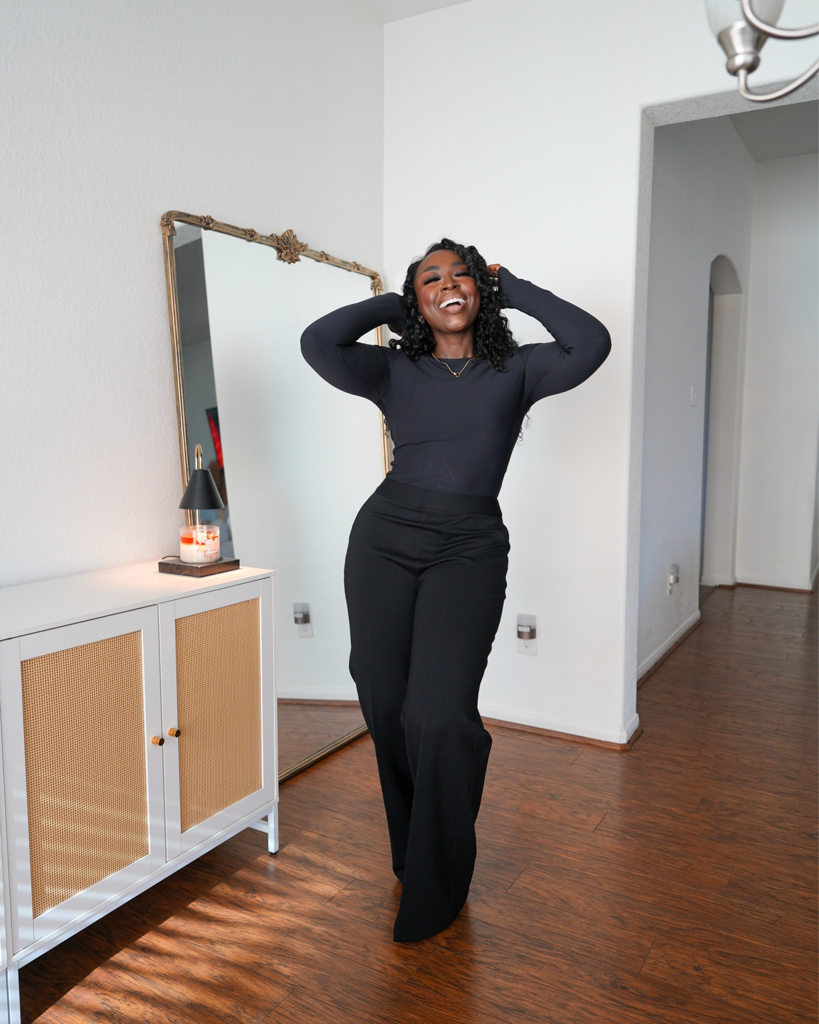 In love w/how soft and snatched this SPANXsmooth™ OnForm Long Sleeve Top (color: VERY BLACK) feels on my skin! Wearing a L, Regular in the SPANXsupersmooth™ PerfectFit Ponte Wide Leg Pants - think dress pants, but stretchy and comfy.

#LTKootd #LTKStyleTip