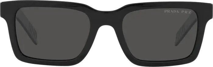 Prada 52mm Black Polarized Rectangle Sunglasses | Nordstrom | Nordstrom