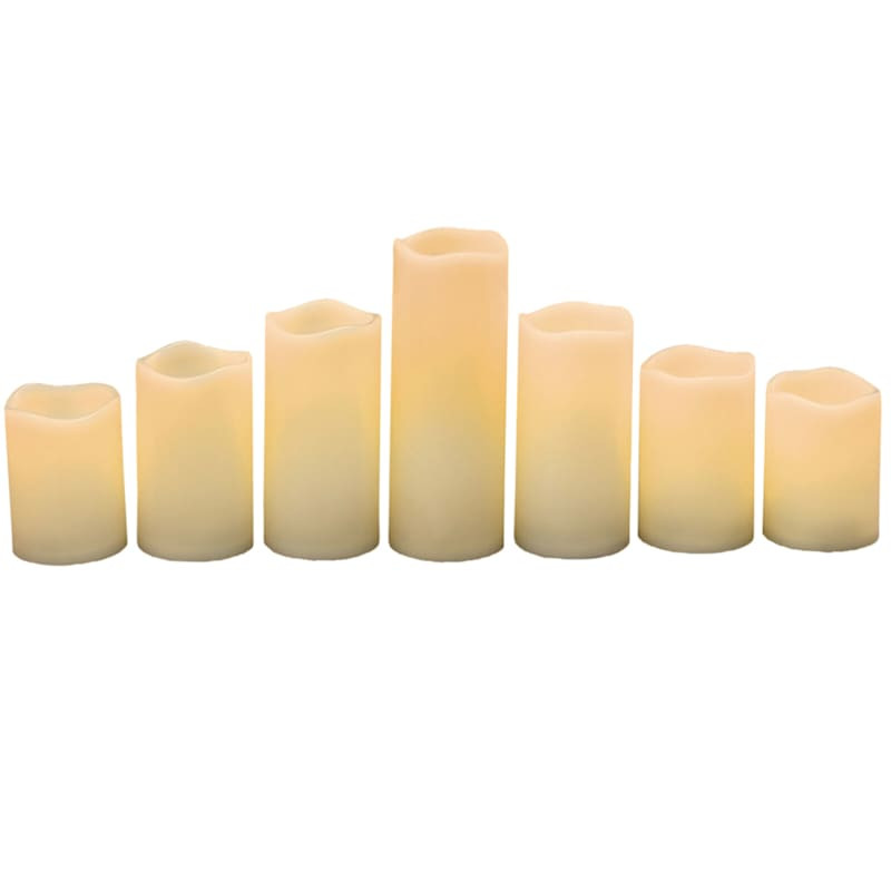 7-Piece Outdoor LED Pillar Candle Set, Ivory | At Home