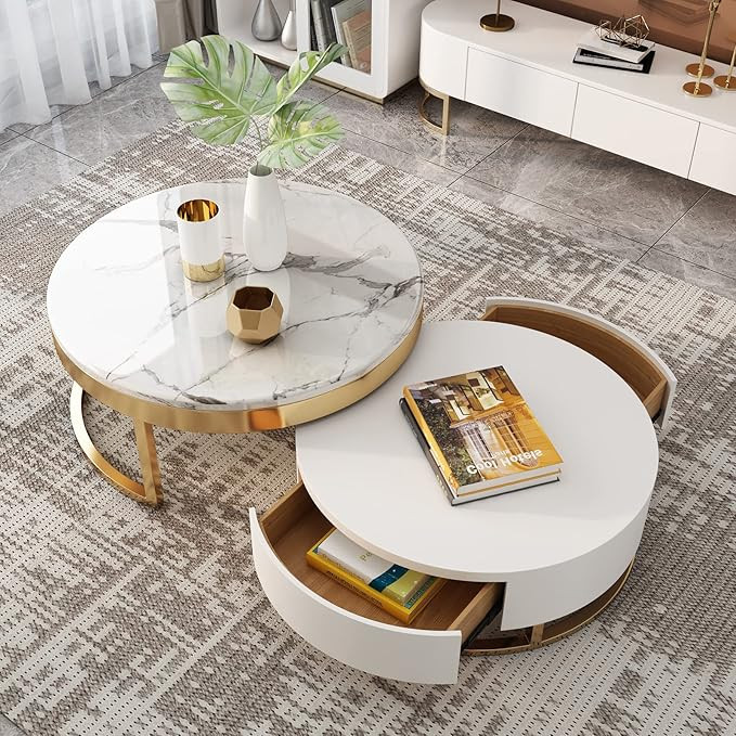 Stella Round Marble Coffee Table, Modern Marble Nesting Coffee Table with Storage for Living Room Tw | Amazon (US)