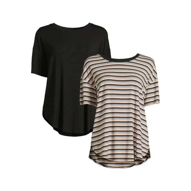 Time and Tru Women's Tunic Tee with Short Sleeves, 2-Pack, Sizes XS-XXXL - Walmart.com | Walmart (US)