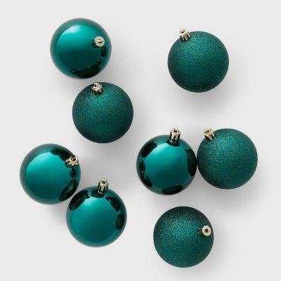 8ct Shiny Glitter Christmas 70mm Ornament Set Emerald Green - Wondershop™ | Target