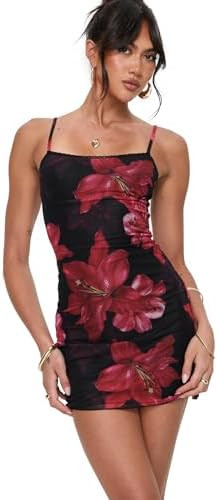 Princess Polly Women's Kellers Mini Dress Black/Floral | Amazon (US)