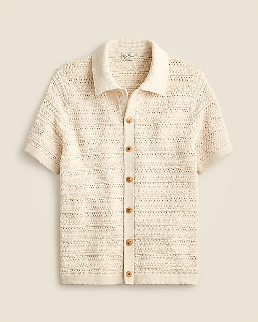 Short-sleeve cotton open-stitch polo cardigan sweater | J. Crew US