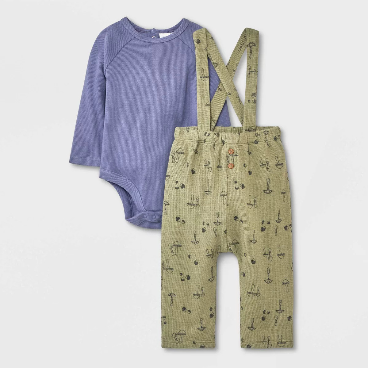 Grayson Collective Baby Long Sleeve Ribbed Bodysuit & Bottom Set - Navy Blue/Olive Green | Target