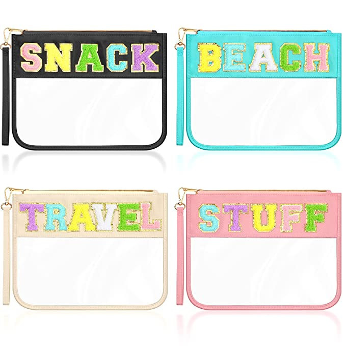 4 Pack Chenille Letter Bag, Monogram Travel Beach Snack Zipper Pouch for Cosmetic Makeup Toiletry... | Amazon (US)