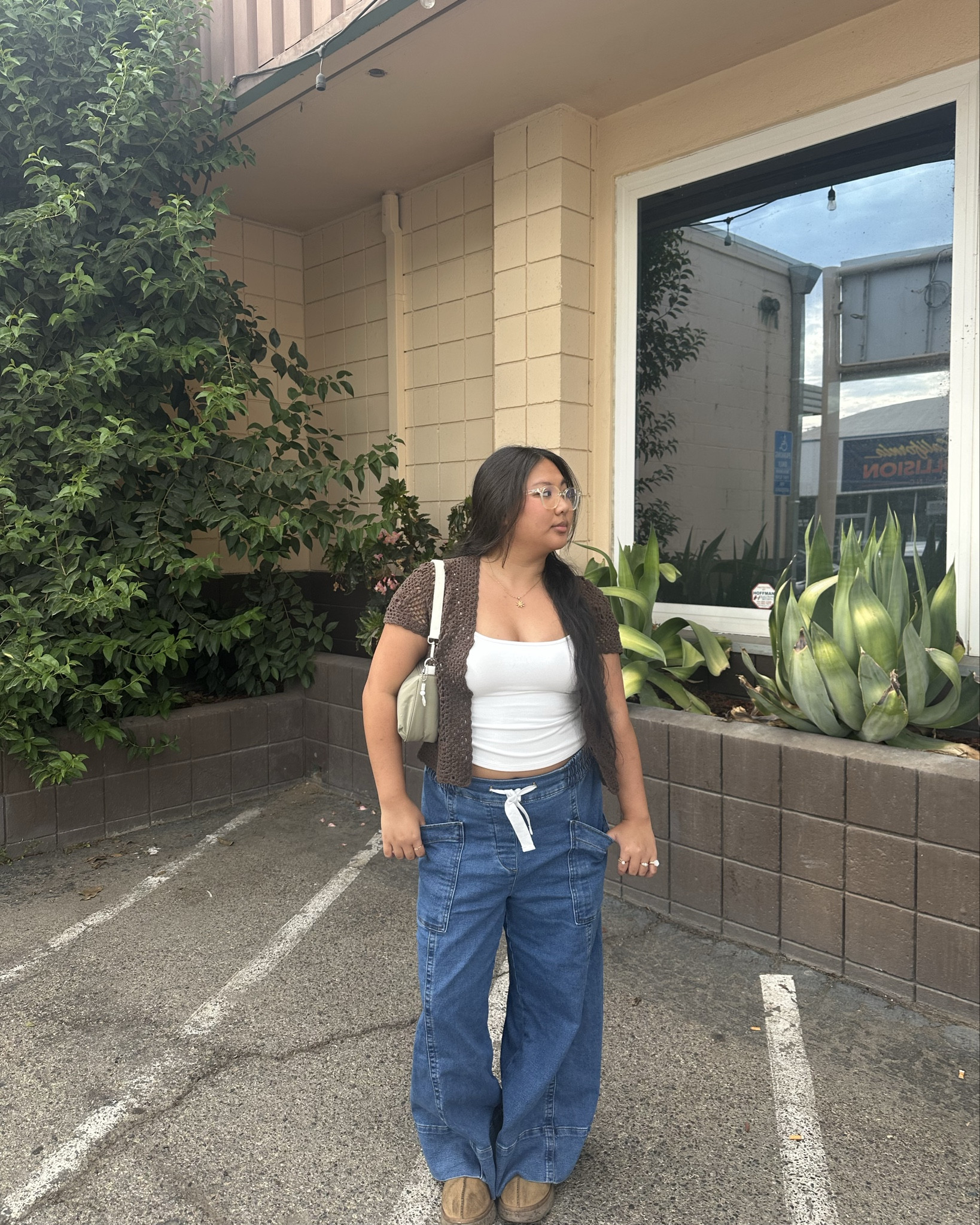 elevating a simple outfit with pops of green and brown, along with a crochet cardigan 🍂

#LTKStyleTip #LTKSeasonal #LTKU