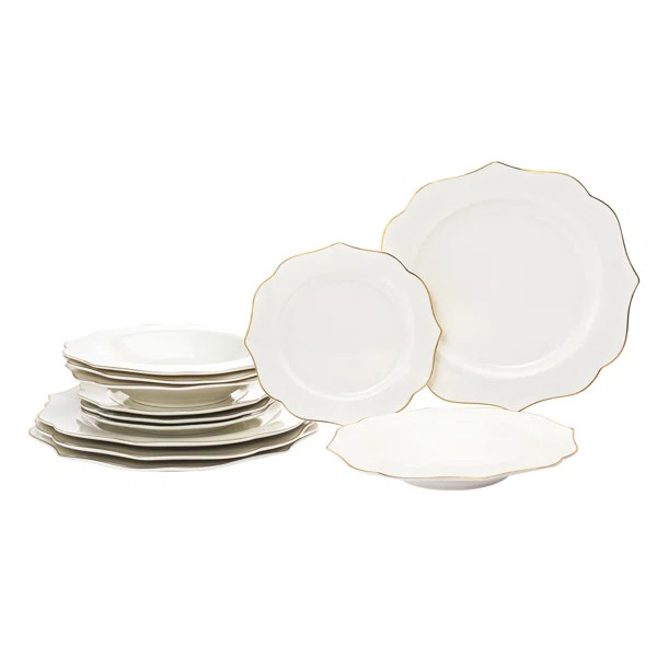 Godinger Arendale Gold Rim 12 Piece Dinnerware Set, Service for 4 | Wayfair North America